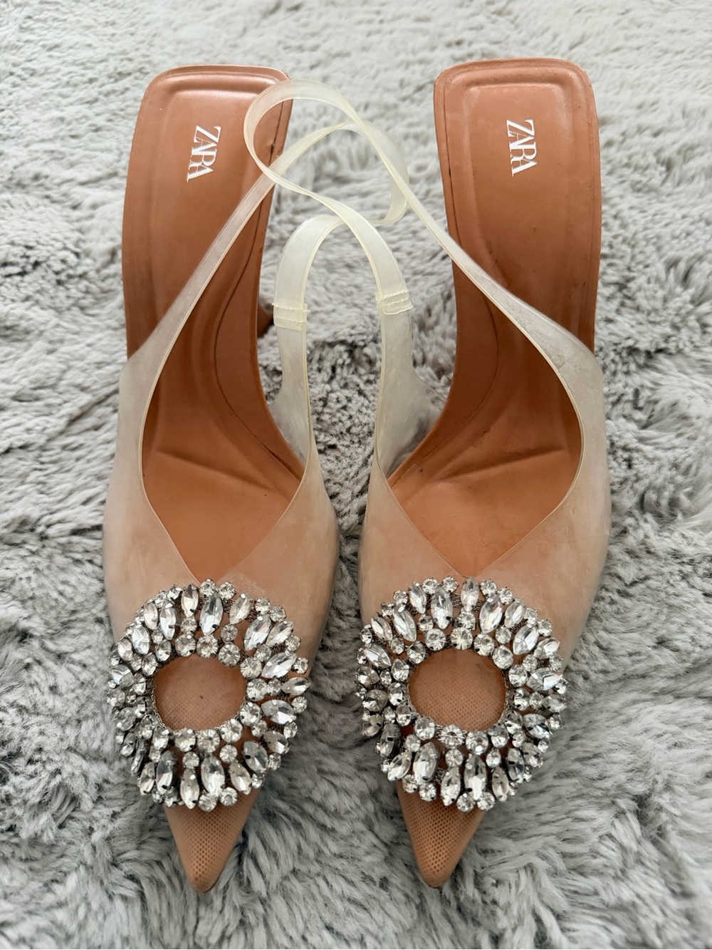 ZARA Women’s Clear PVC Rhinestone Pointed Toe Slingback Heels Size 38 US 7.5
